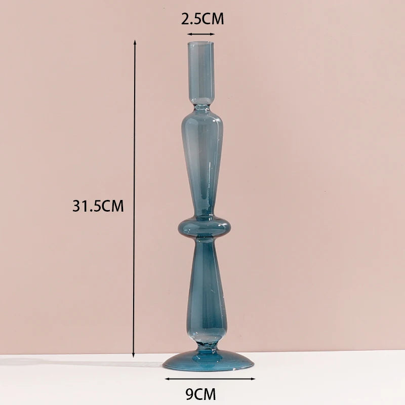 Portacandele in vetro blu navy con motivo a strisce floreali