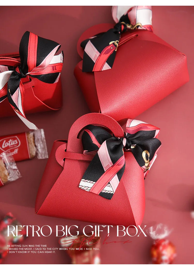 Grande sacchetto portaconfetti in pelle con sciarpa per festa di nozze, confezione regalo da 10 pezzi.