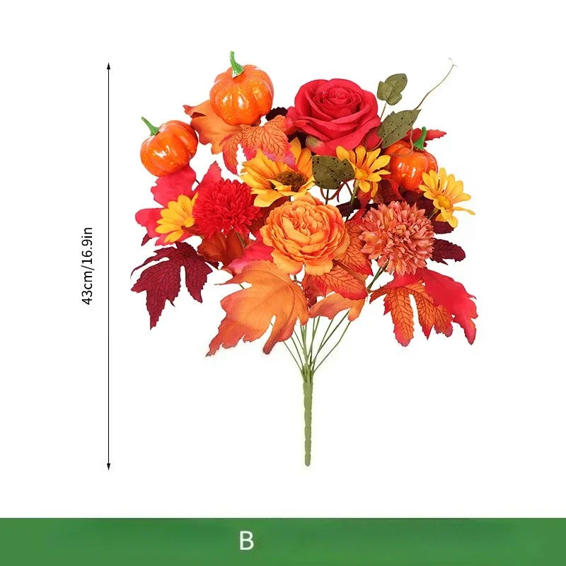 Bouquet di arance natalizie con girasoli artificiali e foglie d'acero