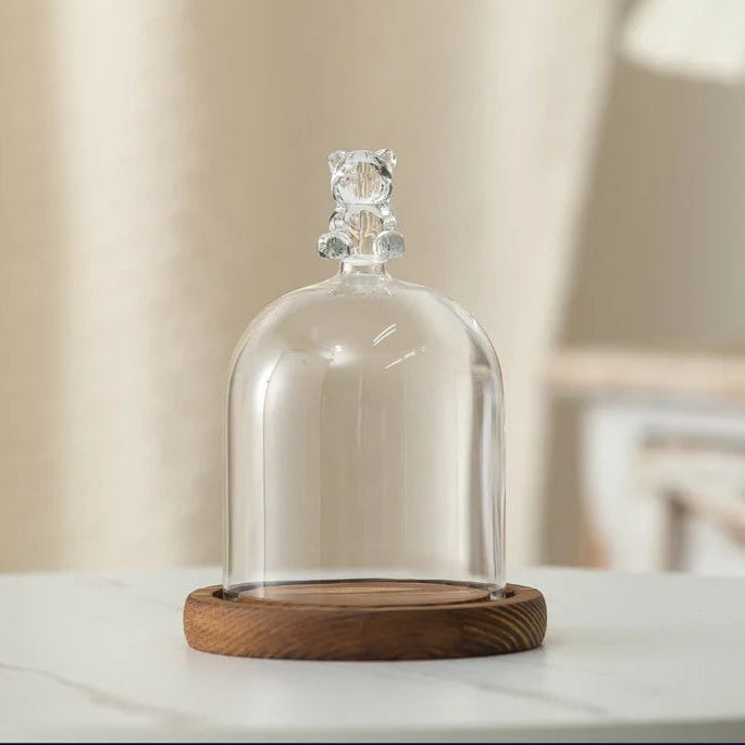 Portacandele in vetro con base in legno per aromaterapia