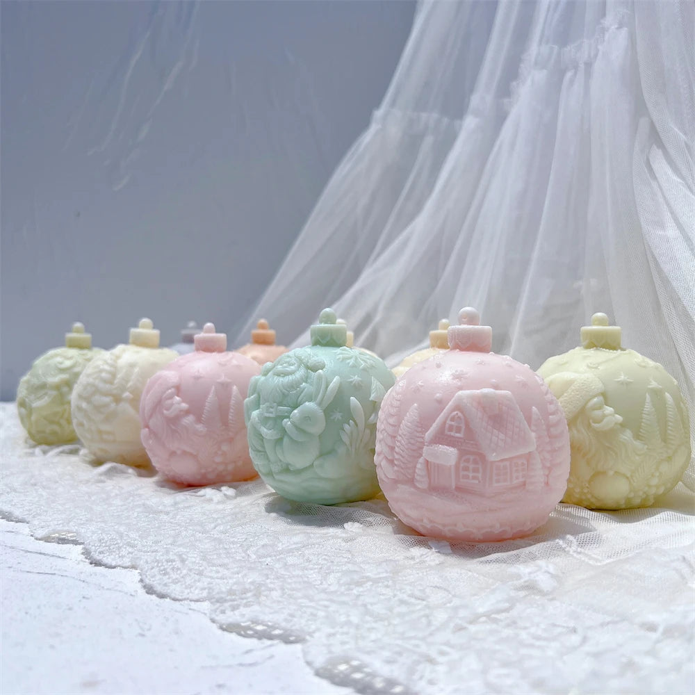 Stampo per candele in silicone a forma di palla, 5 modelli natalizi