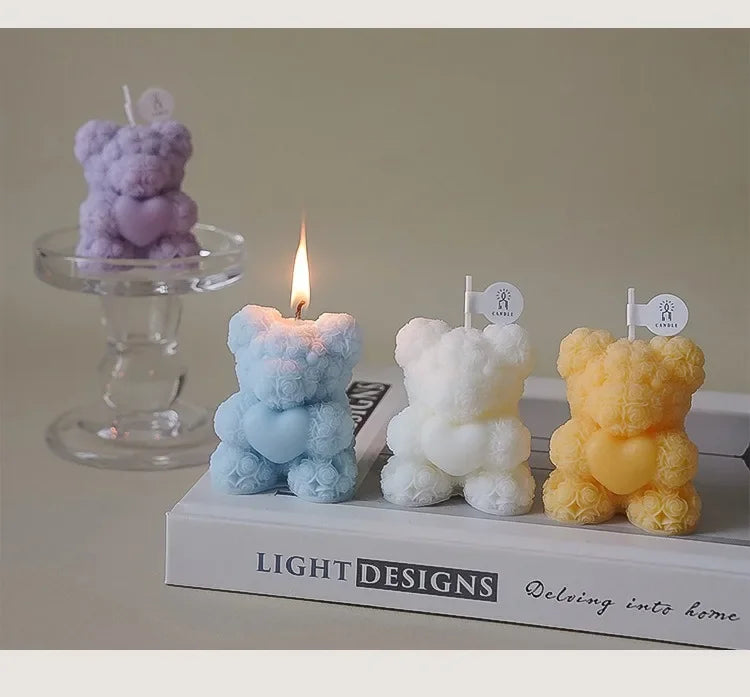 Candela Orso Romantica e Carina, Cera di Soia, Aromaterapia, Piccola, Profumata