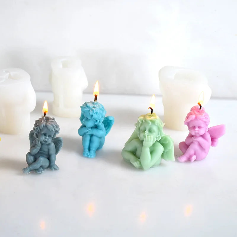 Stampo in silicone a forma di angelo per realizzare candele per aromaterapia in gesso.