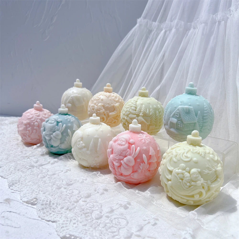 Stampo per candele in silicone a forma di palla, 5 modelli natalizi