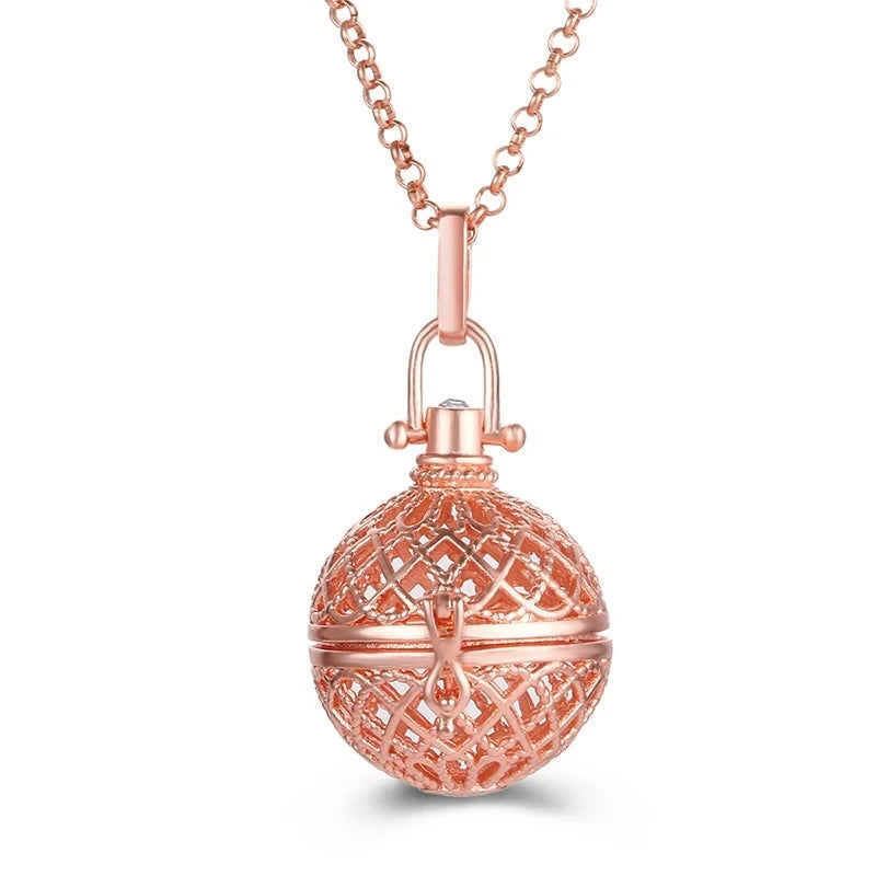Collana con medaglione, campanellino musicale Mexico Chime, chiamata a sfera degli angeli, collana vintage per gravidanza, diffusore di oli essenziali per aromaterapia, accessori
