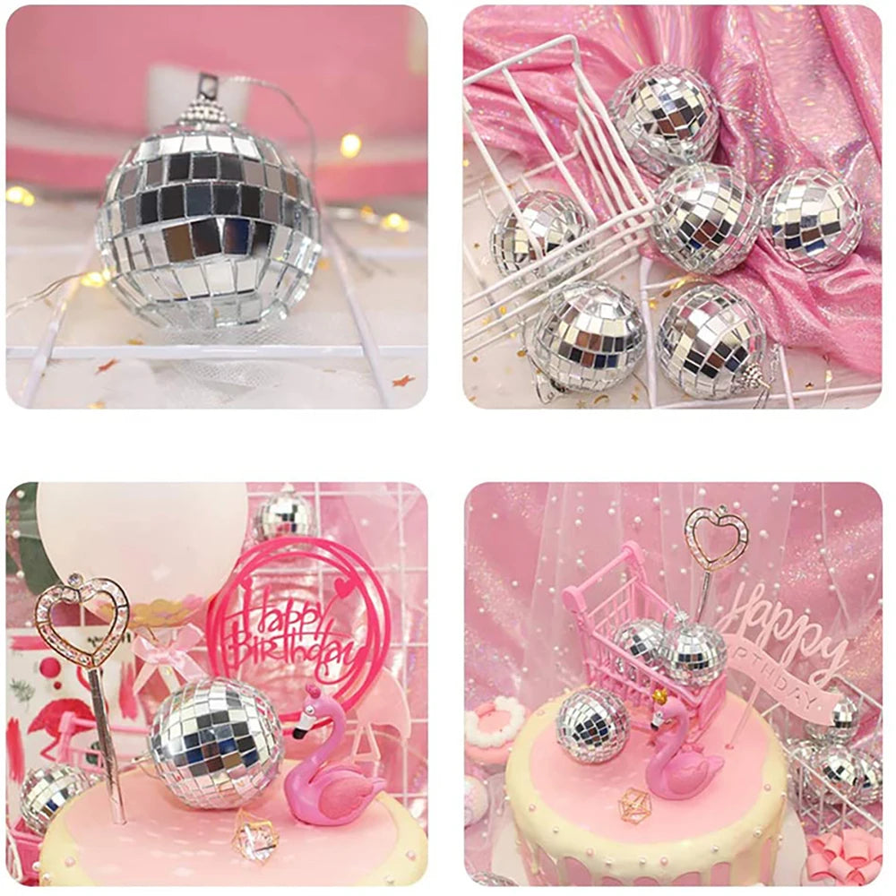 Bola de discoteca de espejos, decoración para fiestas de los años 70, reflectante, colgante, de 2 a 10 cm