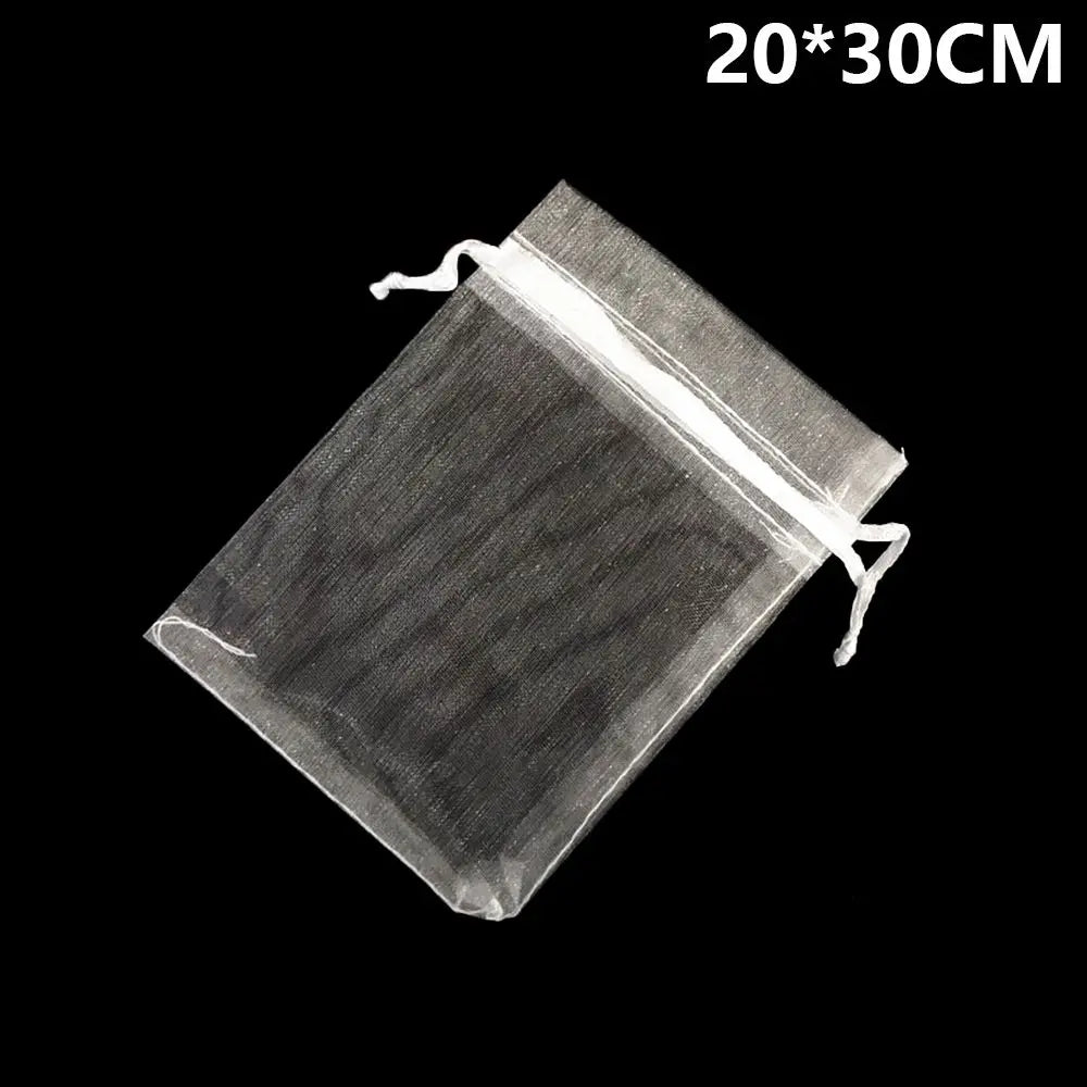 Sacchetti bianchi con coulisse, tasca in organza e garza, 25/50 pezzi, sacchetti regalo