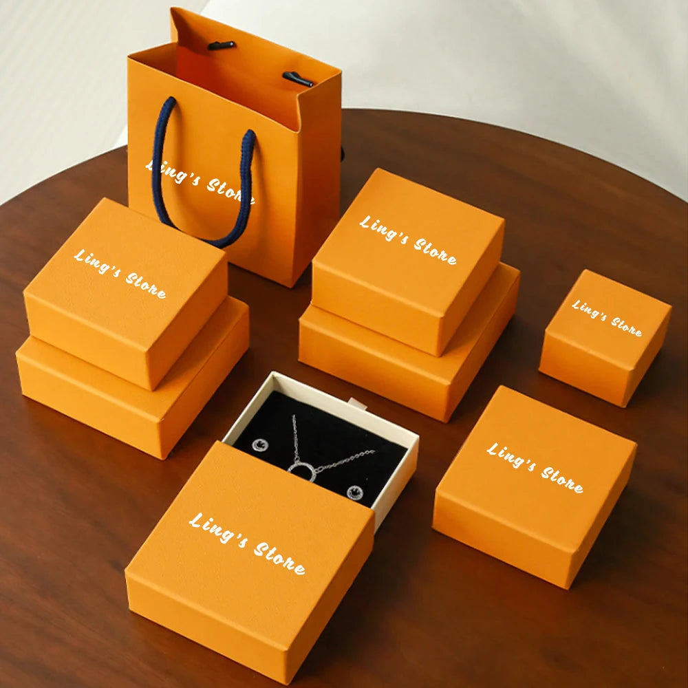 Scatola regalo con cassetto portagioie arancione e beige con logo personalizzato, 24/50/100 pezzi