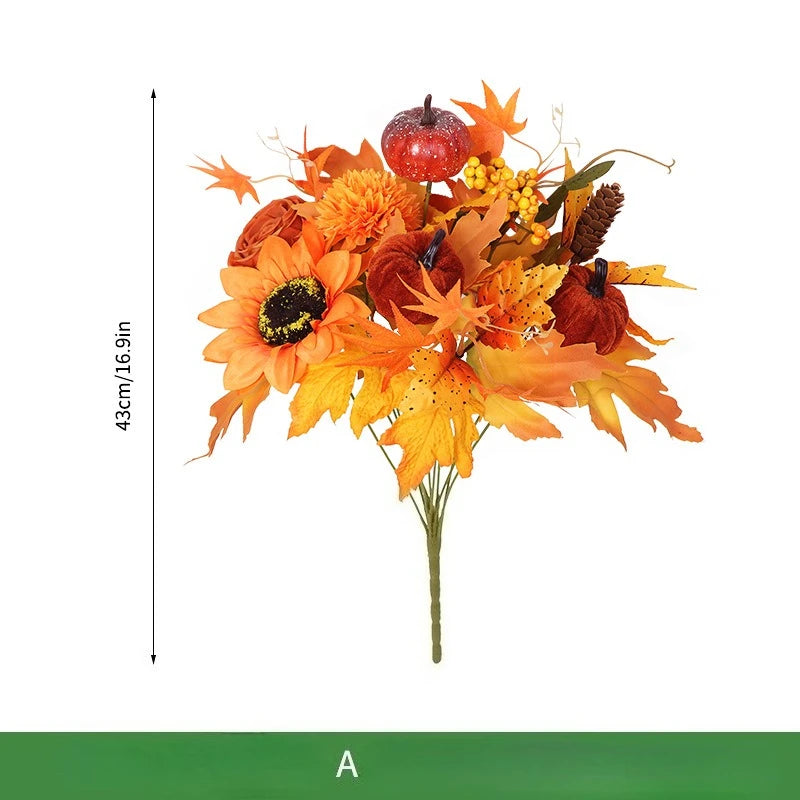 Bouquet di arance natalizie con girasoli artificiali e foglie d'acero