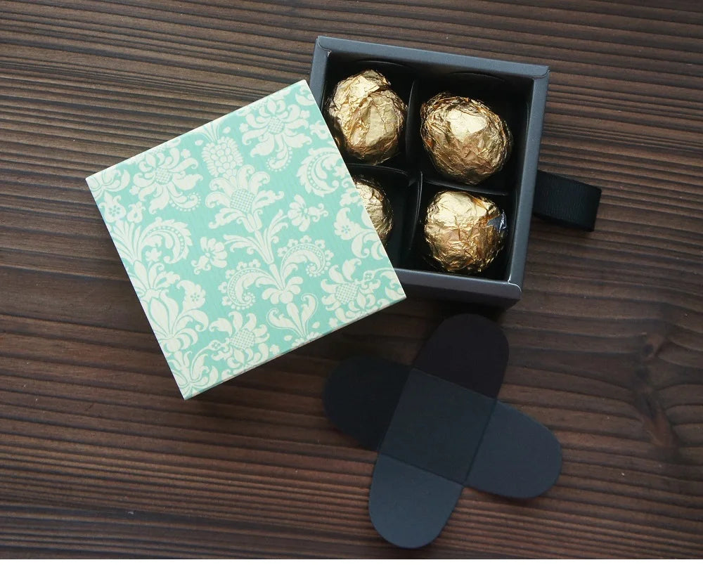 Elegante confezione regalo con motivo floreale blu e giallo, 3 misure, 10 pezzi