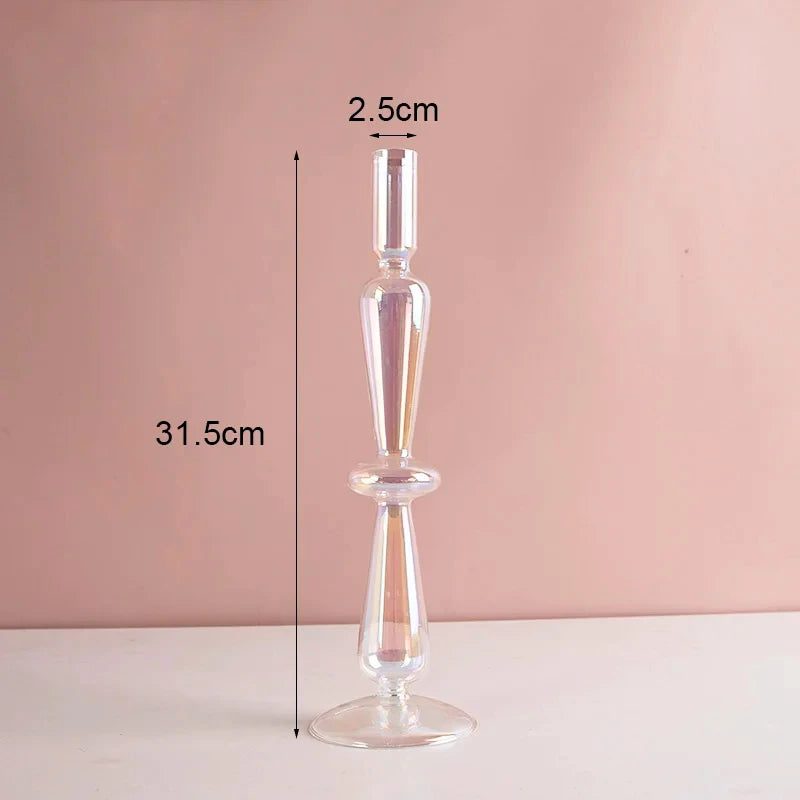 Portacandele in vetro blu navy con motivo a strisce floreali