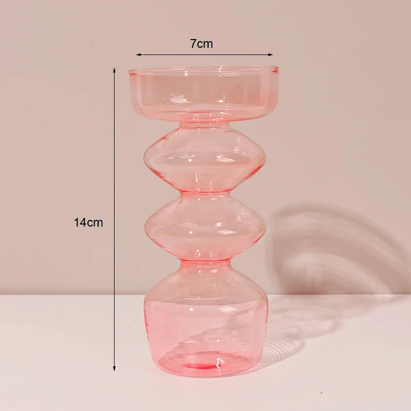 Portacandele in vetro blu navy con motivo a strisce floreali