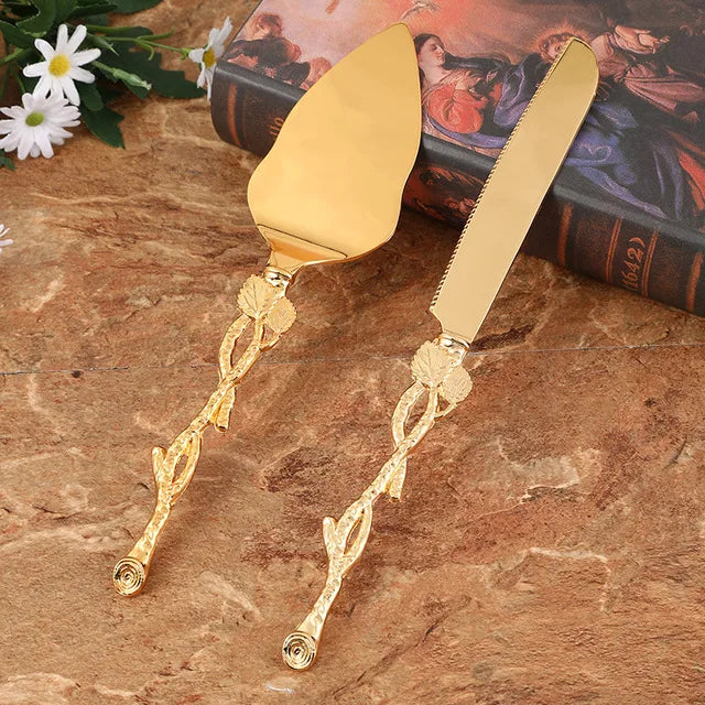 Kuchenmesser- und -heber-Set, 2-teiliges goldenes Kuchenschneidebesteck von KONCO.