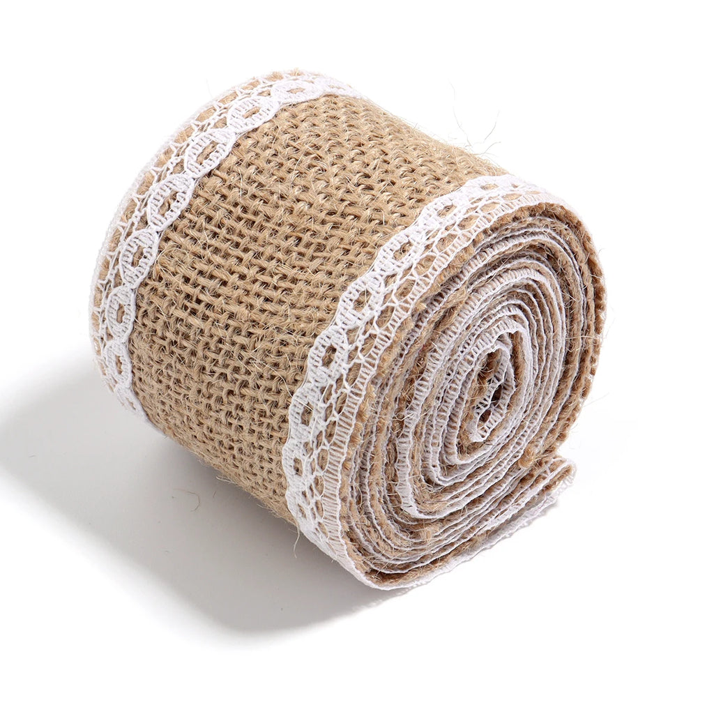 Natural ﻿Lace Linen Jute Ribbons 2 yards/roll.