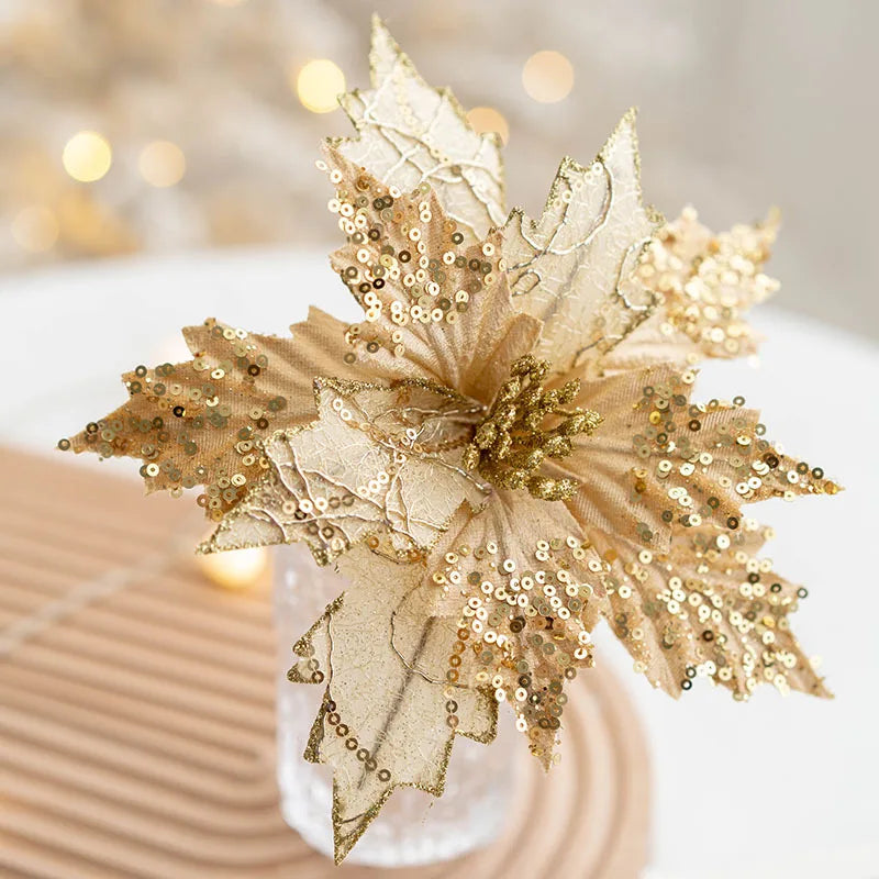 Decorazione natalizia in velluto con paillettes, 20 cm, effetto oro