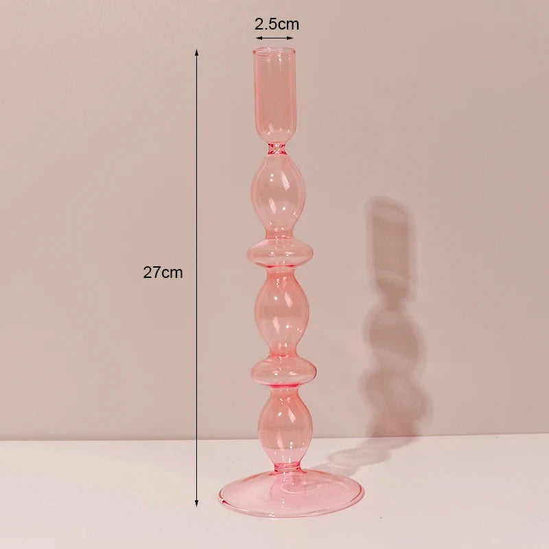 Portacandele in vetro blu navy con motivo a strisce floreali