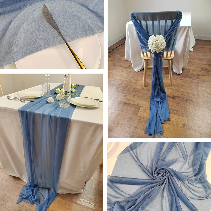 Runner da tavolo in pizzo all'uncinetto, tessuto misto cotone con nappa.