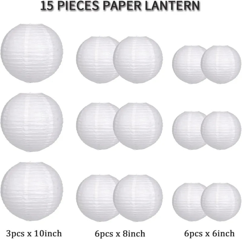 Lanterna di carta verde salvia, set rotondo da 15 pezzi