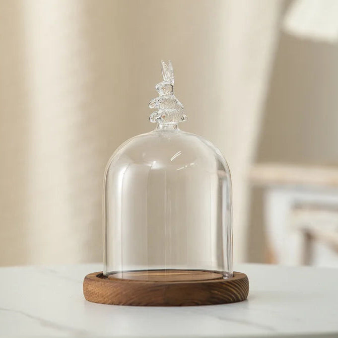 Portacandele in vetro con base in legno per aromaterapia