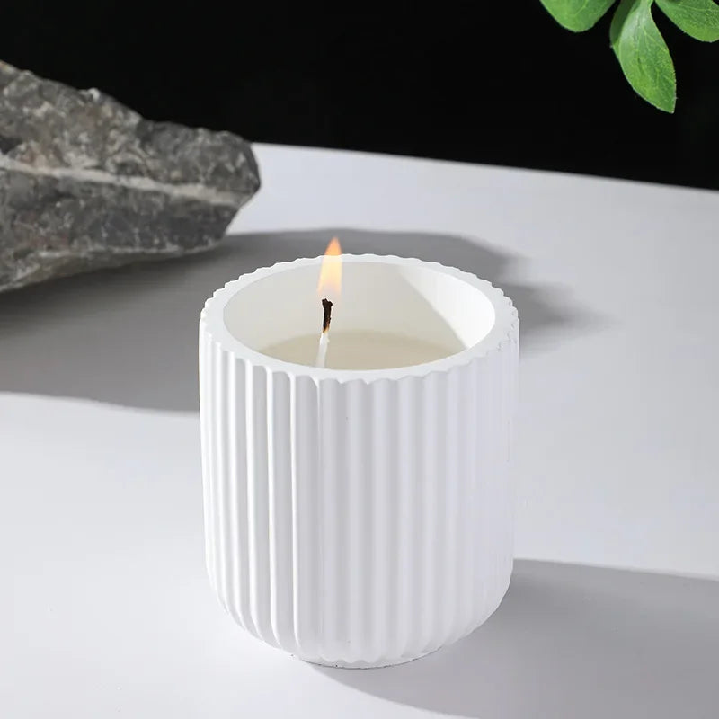 Stampo per candela a forma di tazza, semplice, a strisce, in gesso, cemento, resina e silicone