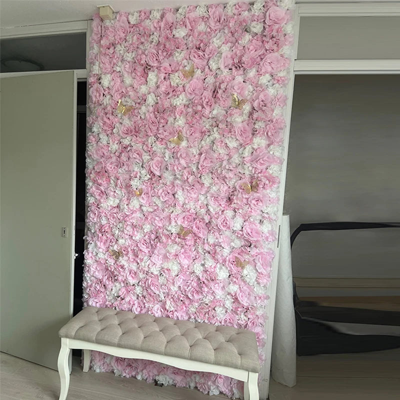 Sfondo decorativo per pareti con fiori artificiali di rose di seta rosa