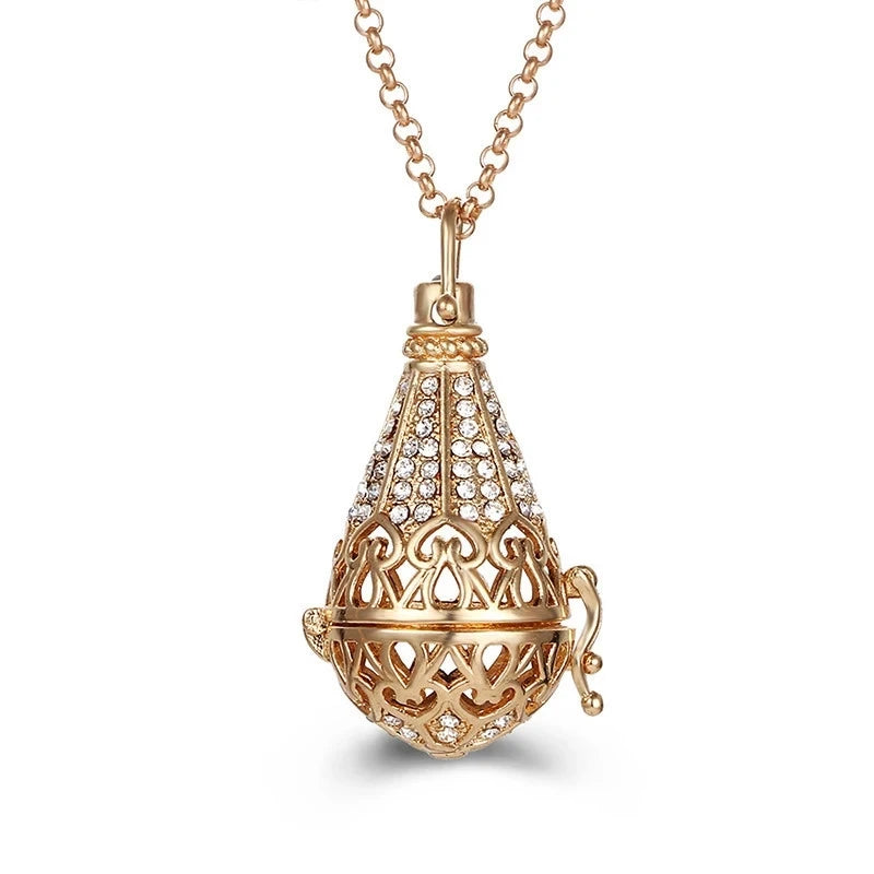 Collana con medaglione, campanellino musicale Mexico Chime, chiamata a sfera degli angeli, collana vintage per gravidanza, diffusore di oli essenziali per aromaterapia, accessori