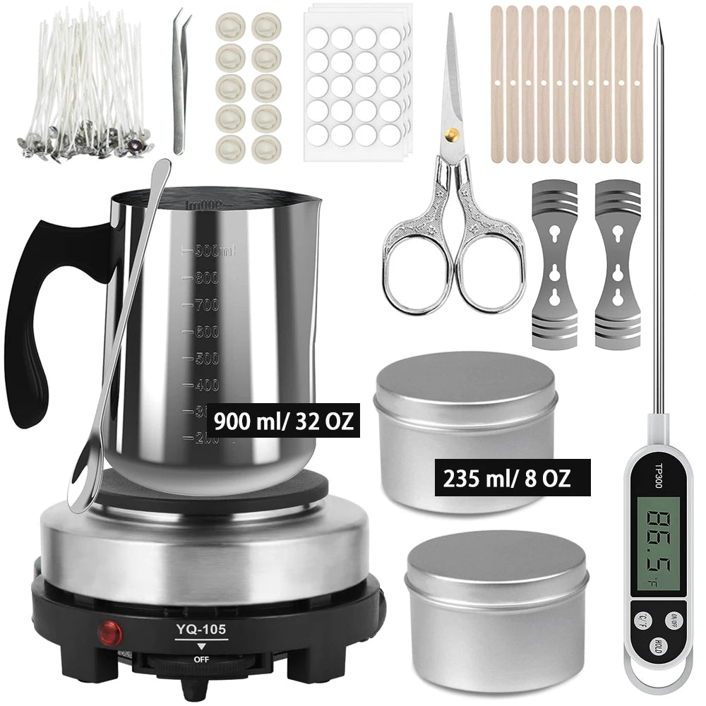 Kit per la fabbricazione di candele con fornello elettronico da 500 W, set di strumenti per principianti con crogiolo