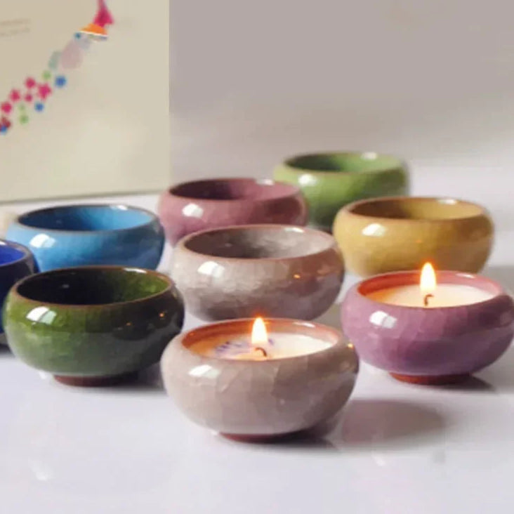 Portacandele in ceramica fatto a mano con motivo a crepe di ghiaccio