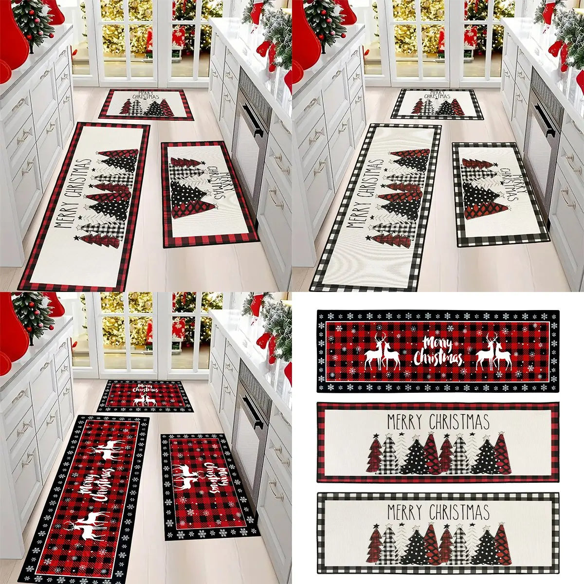 Tappetino per pavimento con albero di Natale, assorbente e antiscivolo per la cucina di casa