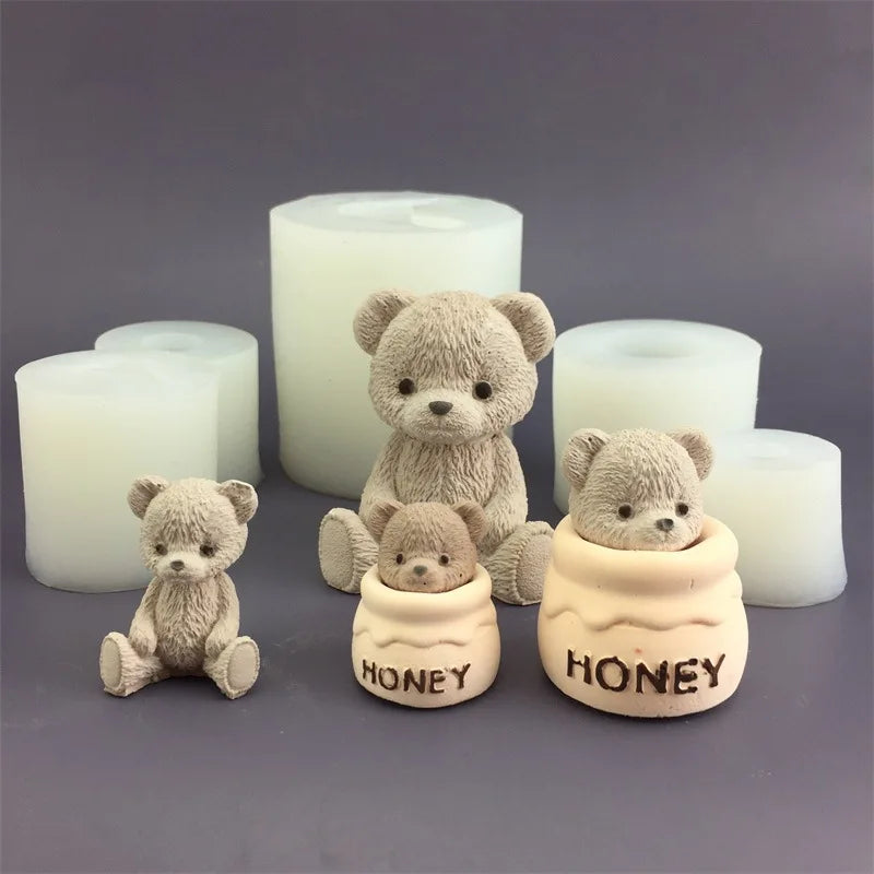 Candela per aromaterapia con stampo in silicone per barattolo di miele a forma di orsetto