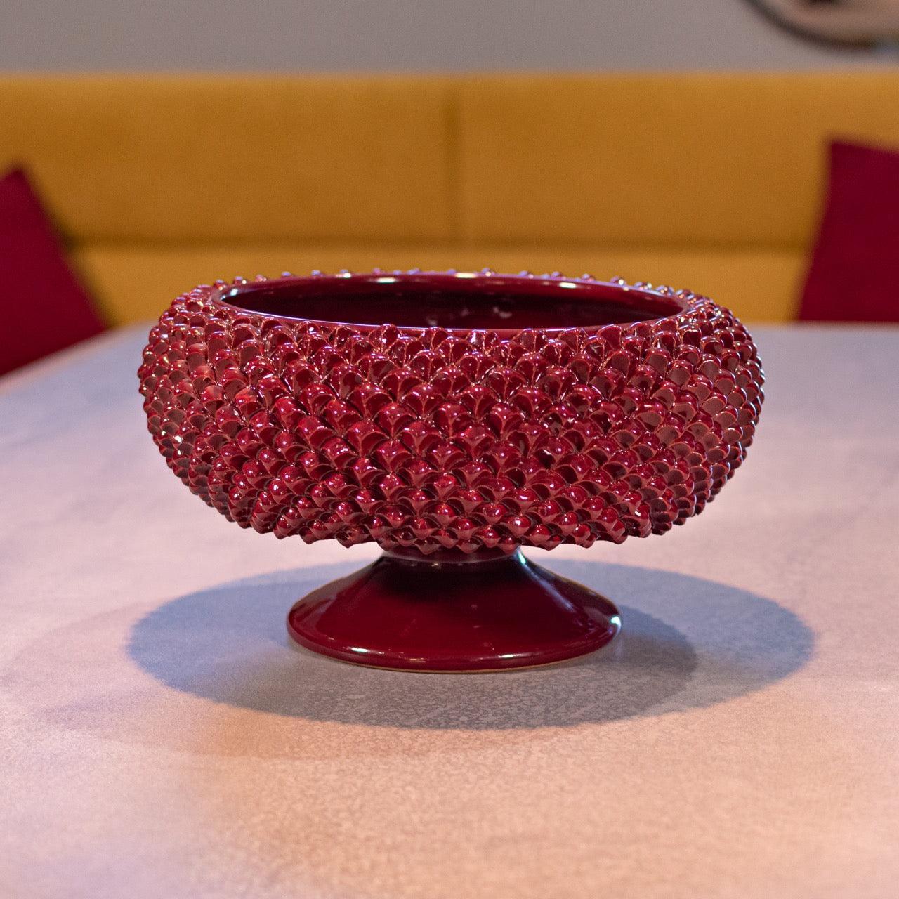 Alzata a Pigna di Caltagirone modellata a mano linea bordeaux