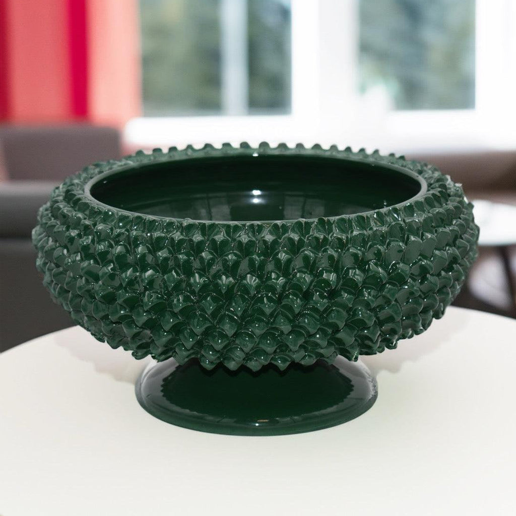 Alzata a Pigna di Caltagirone modellata a mano Verde Antico