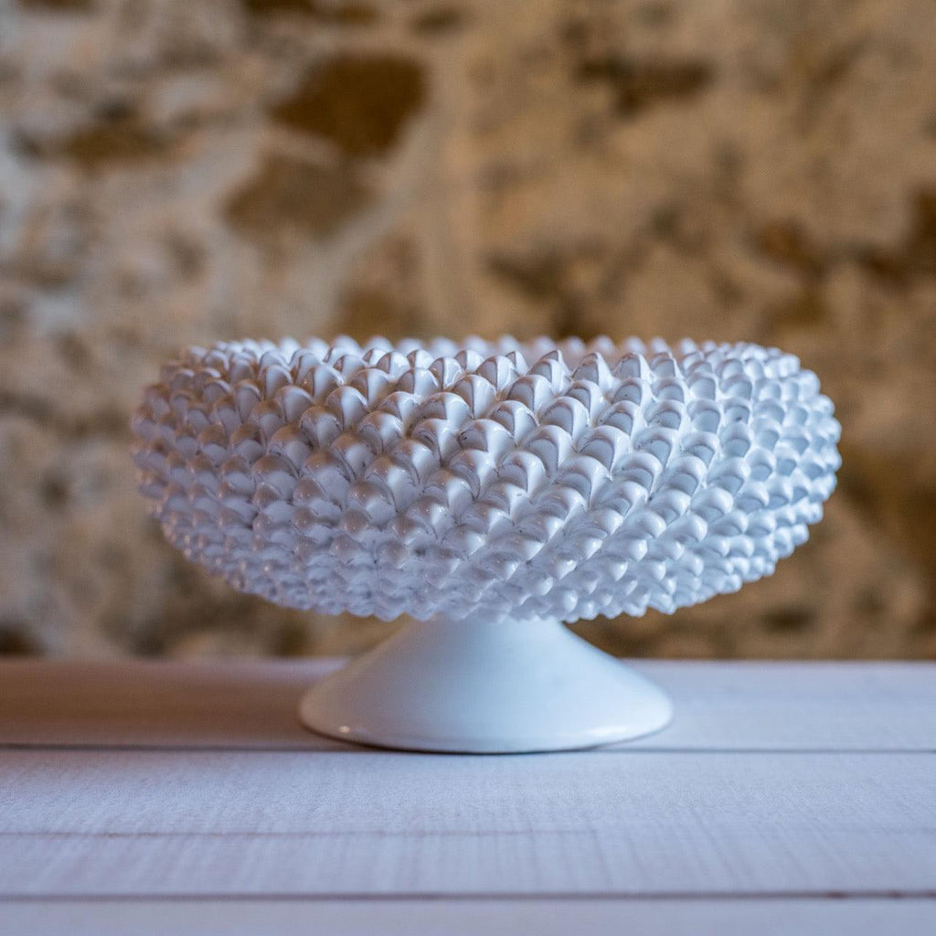 Alzata a Pigna diam. Linea Bianca 25/33 cm in ceramica di Caltagirone