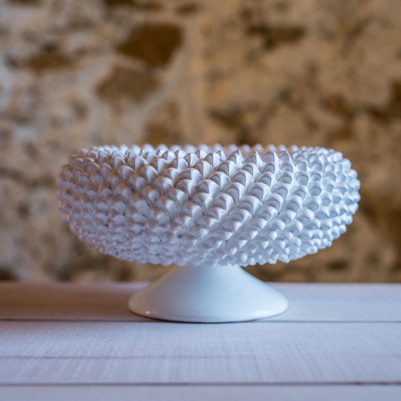 Alzata a Pigna diam. Linea Bianca 25/33 cm in ceramica di Caltagirone