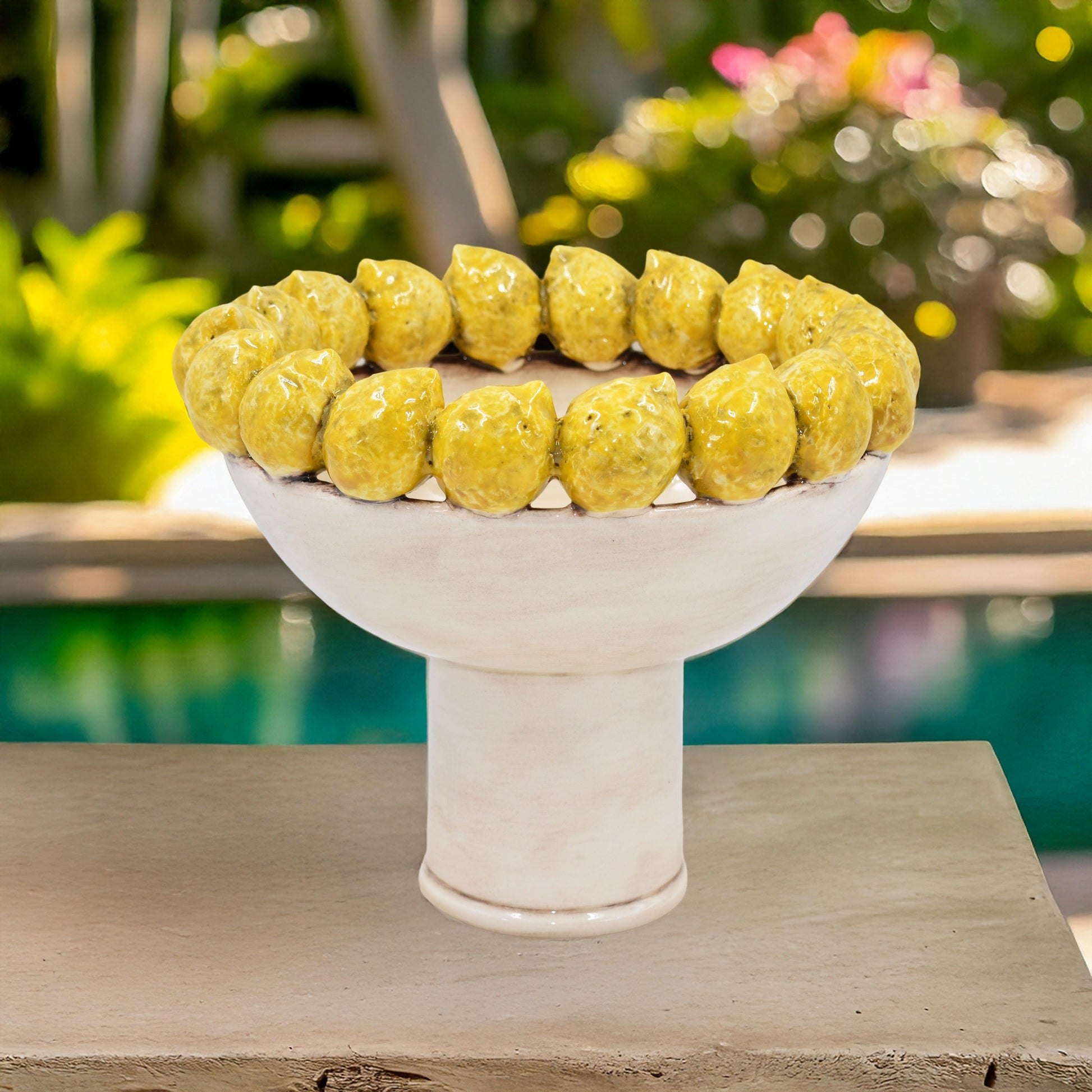 Alzata con limoni siciliani c/piede in stile moderno (diverse colorazioni)