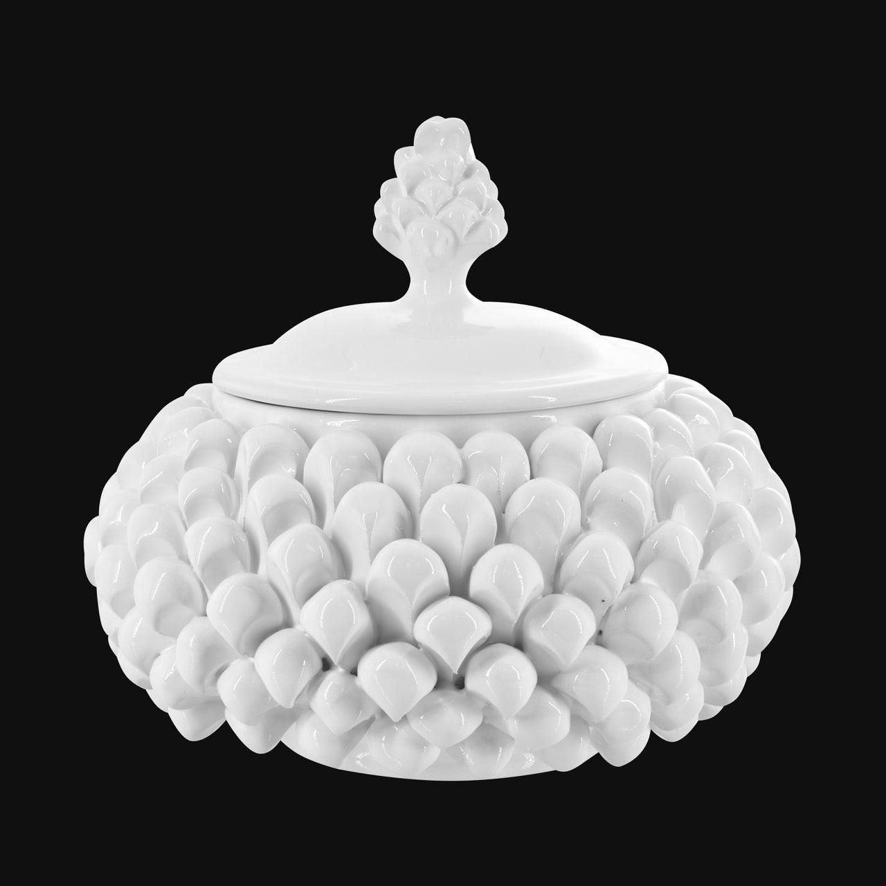 Biscottiera a pigna Ø 20 linea bianca in Ceramica di Caltagirone