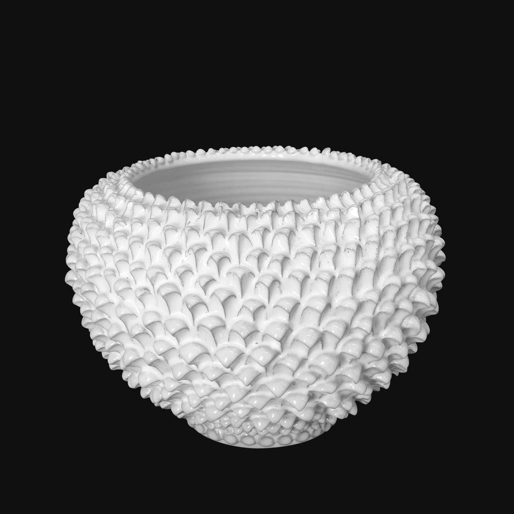 Cachepot a pigna linea bianca in ceramica artigianale di Caltagirone