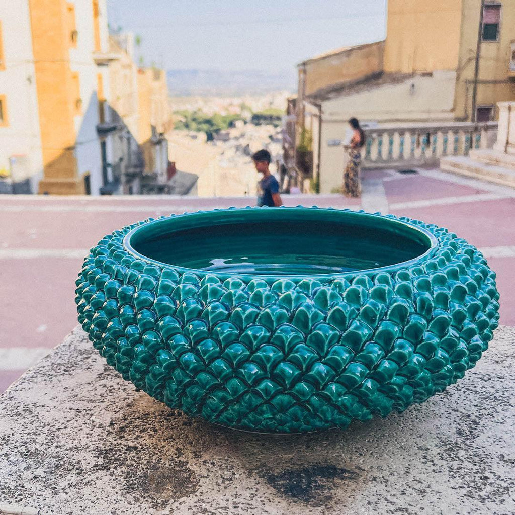 Centrotavola a Pigna diam. 25/33 cm Verde Smeraldo in ceramica di Caltagirone