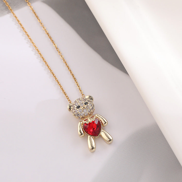 Love Heart Bear Pendant Necklace