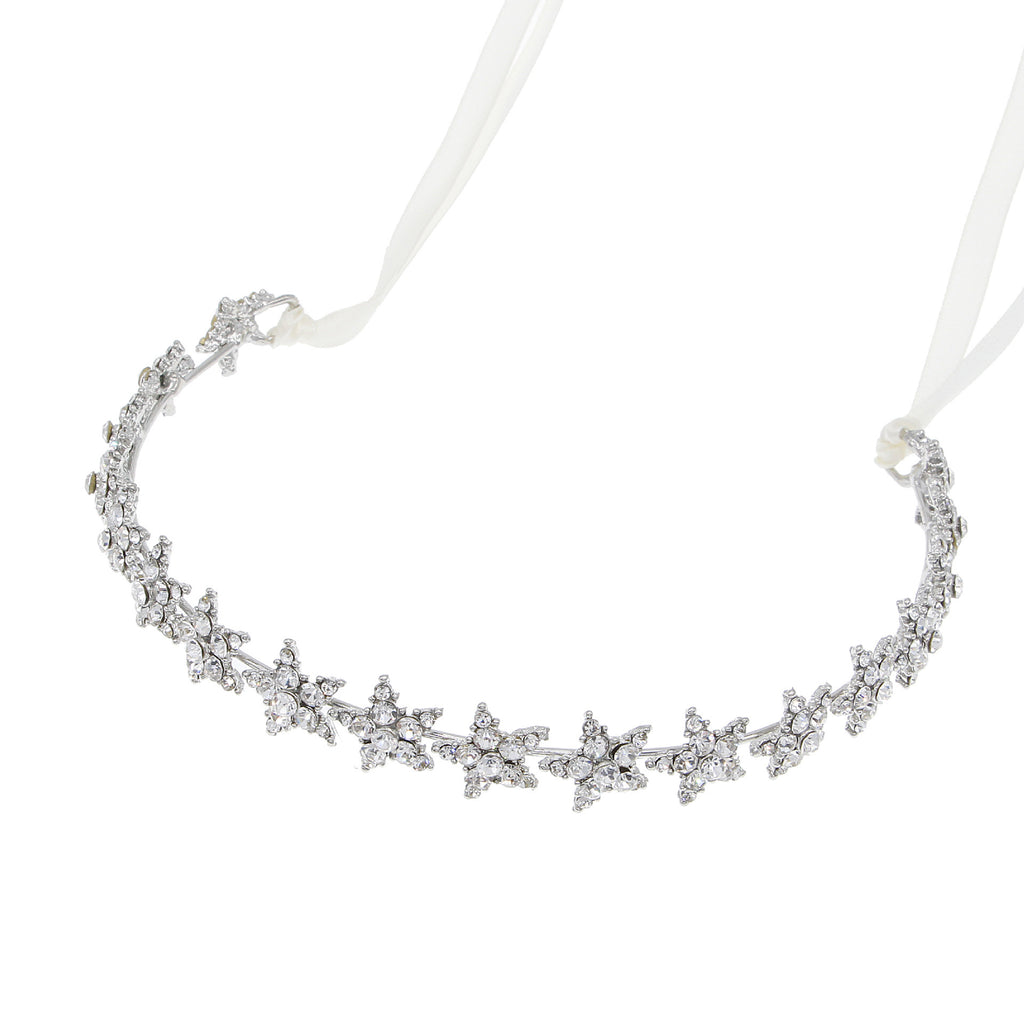 Cerchietto per capelli a forma di corona da sposa con stelle argentate.