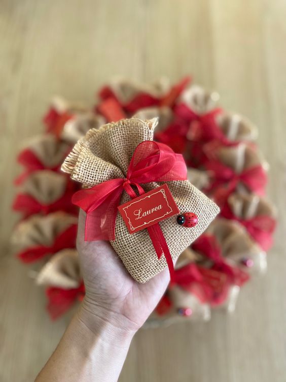 Graduation Confetti Gift Bag with Red Ribbon and Lady Bug