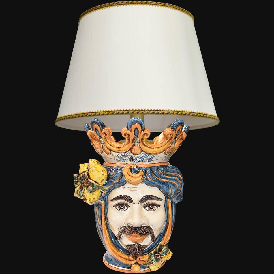 Lume a testa h 70 cm limoni blu e arancio maschio bianco