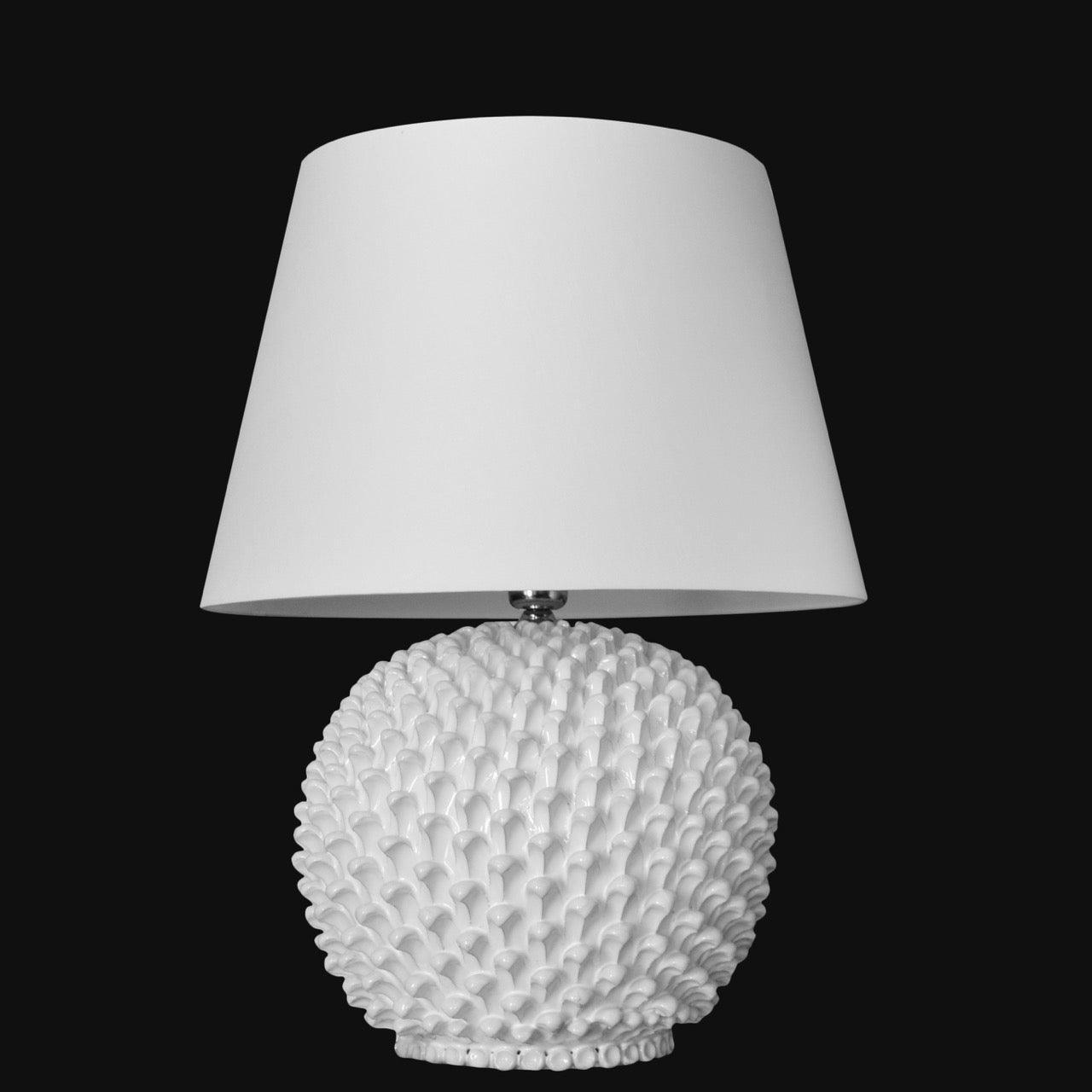 Lume palla a pigna in ceramica di Caltagirone, Decoro Moderno White Line