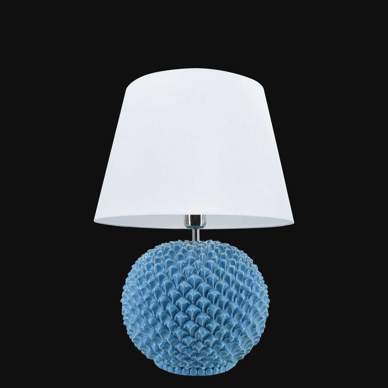 Lume palla a pigna in ceramica di Caltagirone, decoro Turchese