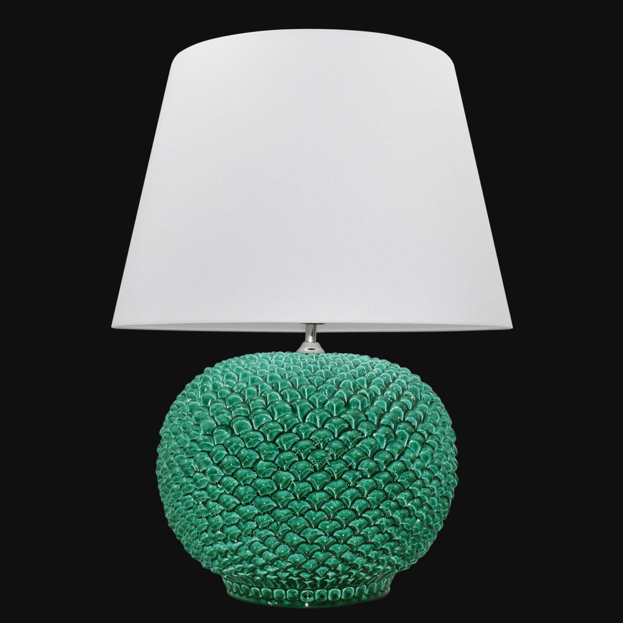 Lume palla a pigna in ceramica di Caltagirone, decoro Verde Smeraldo