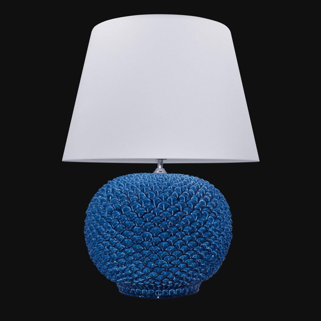 Lume palla a pigna moderno h 30 cm, h 60 con paralume in ceramica artistica di Caltagirone