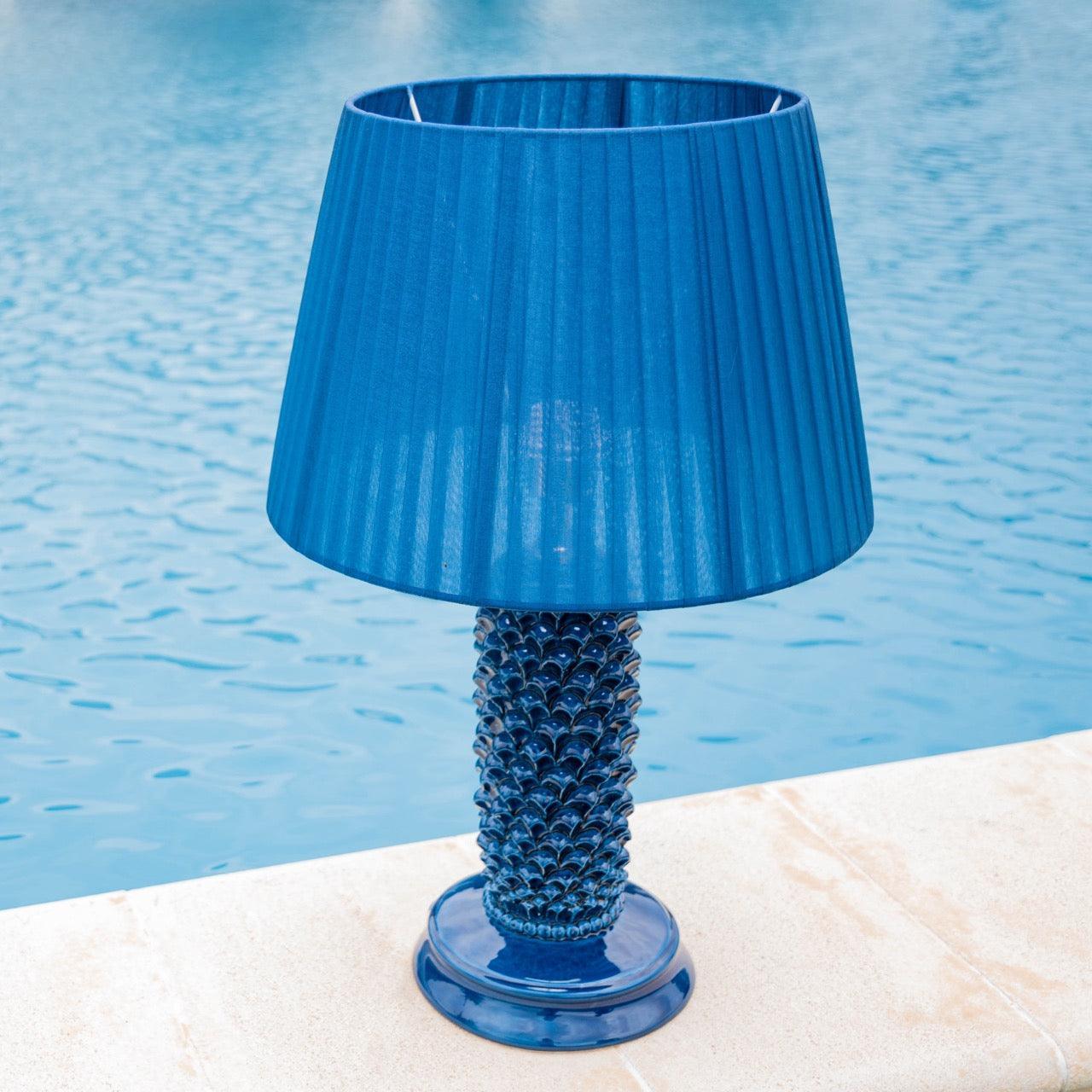 Lume pigna cilindro h 60 Blu Intenso in ceramica di Caltagirone