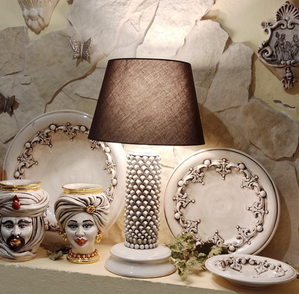 Lume pigna cilindro h 60 Madreperla Antichizzato in ceramica di Caltagirone