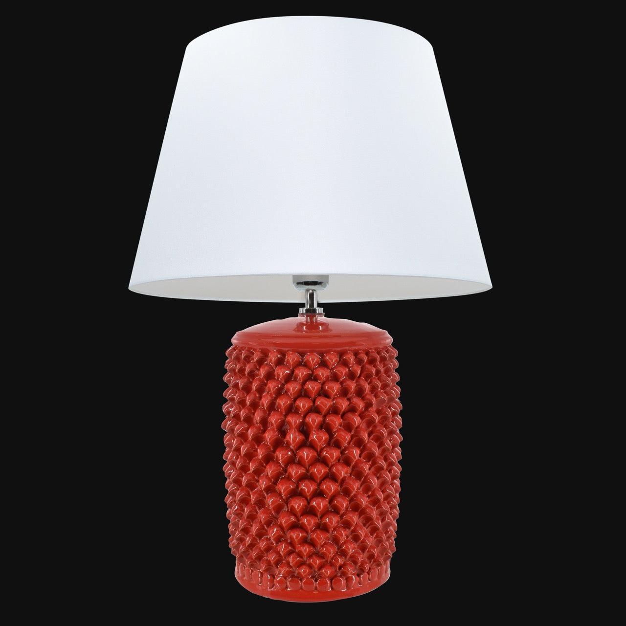 Lume pigna cilindro h 60 Rosso Fuoco in ceramica di Caltagirone