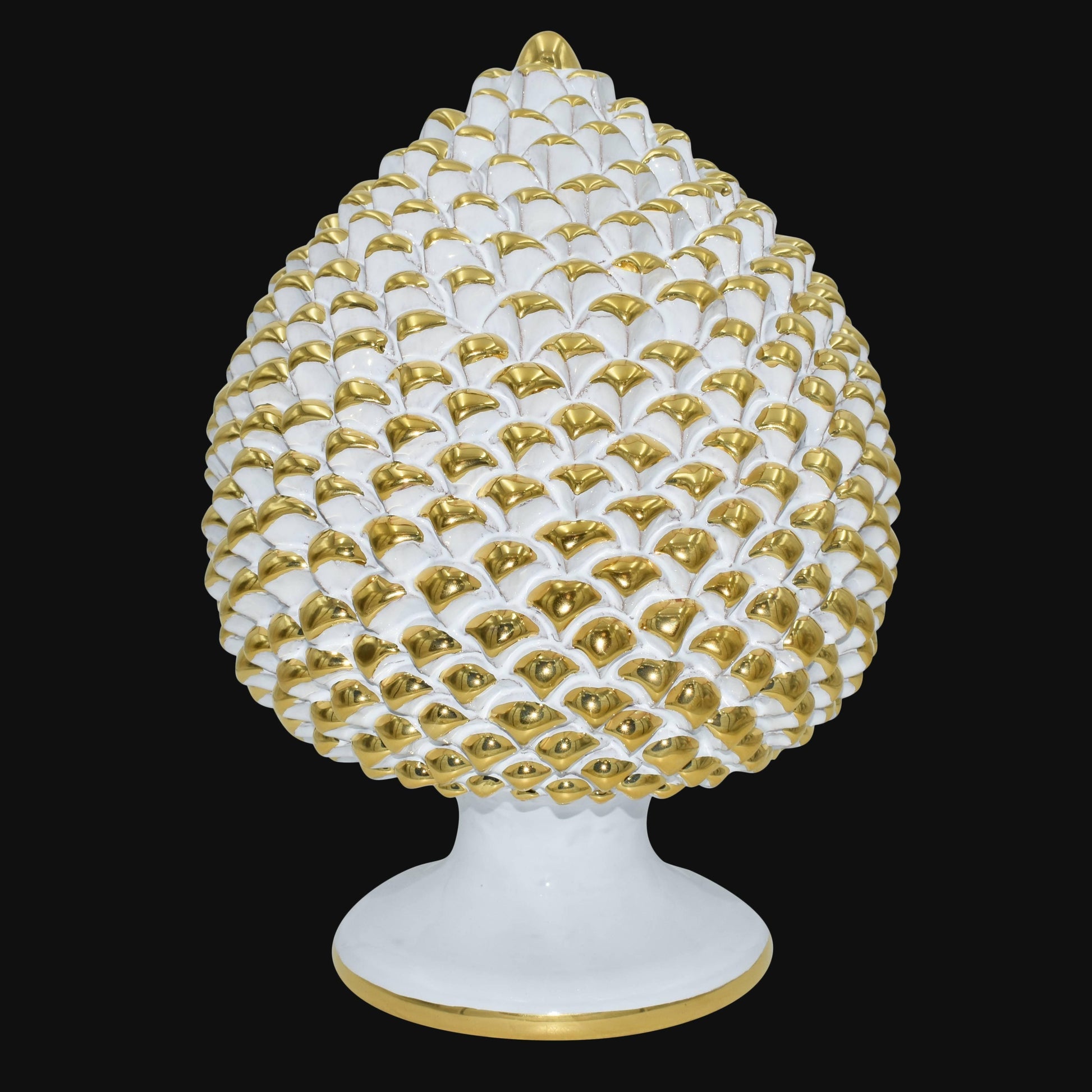 Pigna artigianale di Caltagirone con oro zecchino modellata a mano altezza 30 oro bianco